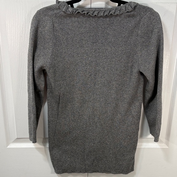 Cashmere Blend Ruffle Henley Sweater Grey Soft Feminine Knit top - Picture 4 of 6